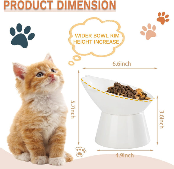 Detachable Elevated Cat Bowls, 15° Tilted Raised Cat Food Bowl Anti-Vomiting, Whisker Friendly, Adjustable Pet Cat Dishes for Protecting Spine, Adult Kitten (White)3