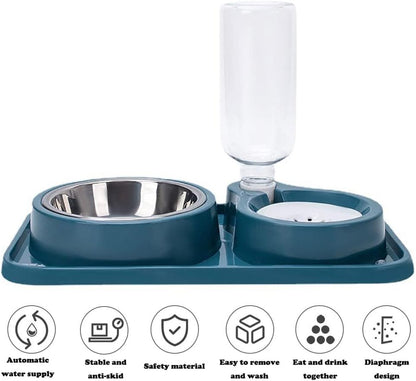Love Dream Double Dog Cat Bowls, Anti-Slip Pet Food and Water Bowl Set | Automatic Gravity Water Dispenser Bottle Detachable Stainless Steel Bowl No-Spill for Indoor Cats Dogs Puppy Kitten Rabbit3