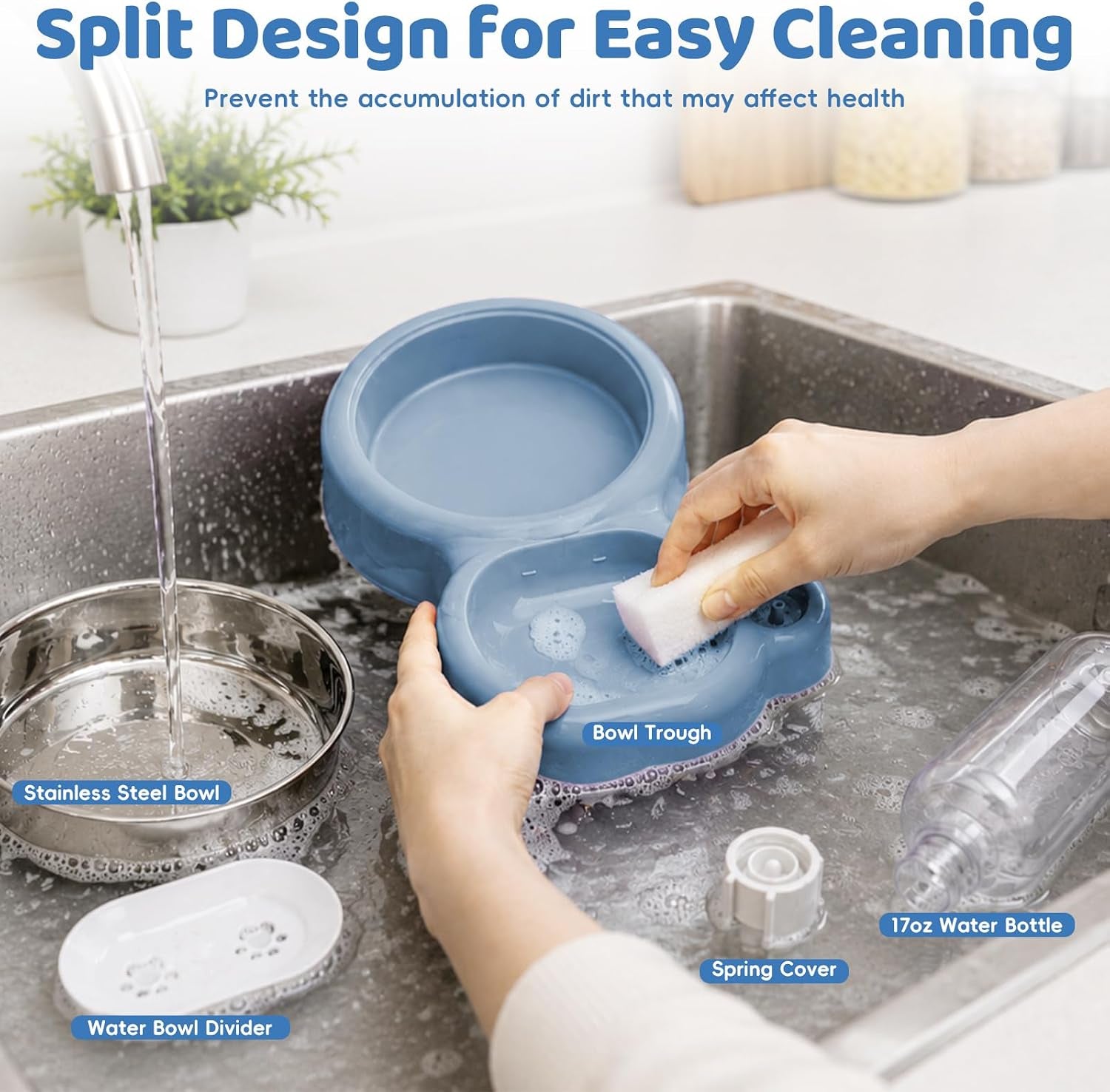 2-in-1-dog-cat-food-and-water-bowl-set-with-auto-water-dispenser-blue-anti-slip-splash-design-easy-to-clean-stainless-steel-bowl-and-safe-pp-material-suitable-for-puppies-and-cats