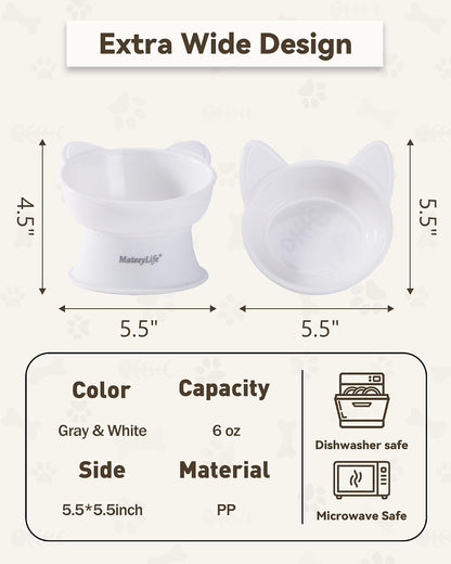 Mateeylife 2 Pack Elevated Cat Food Bowls for Indoor Cats & Kittens | Raised Food and Water Bowl Set, Whisker Friendly & anti Vomit Feeding Pet Bowls, 6 Oz Each, Dishwasher Safe - White & Grey4