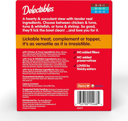 Delectables Lickable Treat Stew Wet Cat Treat Variety Pack, Food Topper, Hydrating, Grain-Free, No Fillers, No By-Products, No Added Preservatives, 1.4Oz Pouch, 12Ct8