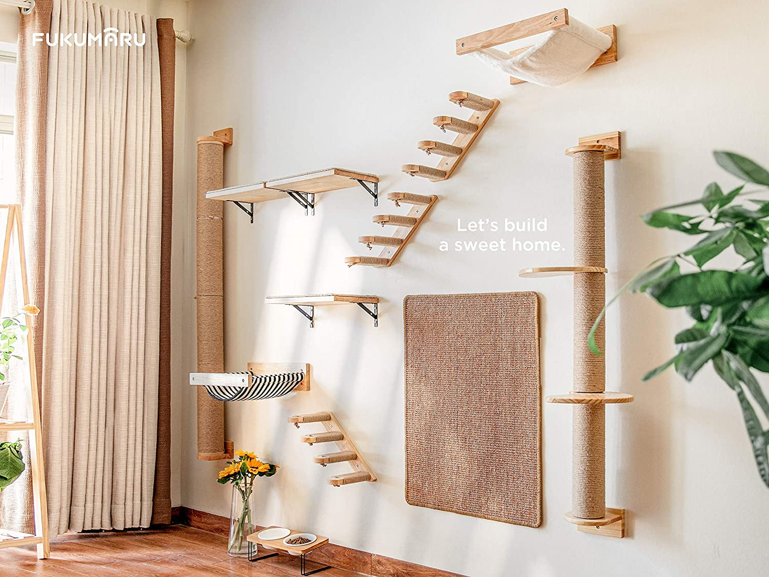 fukumaru-hammock-wall-mounted-cat-beds-and-perches-wooden-kitten-walls-furniture-stable-cats-shelves-for-sleeping-playing-climbing-lounging-black-stripe