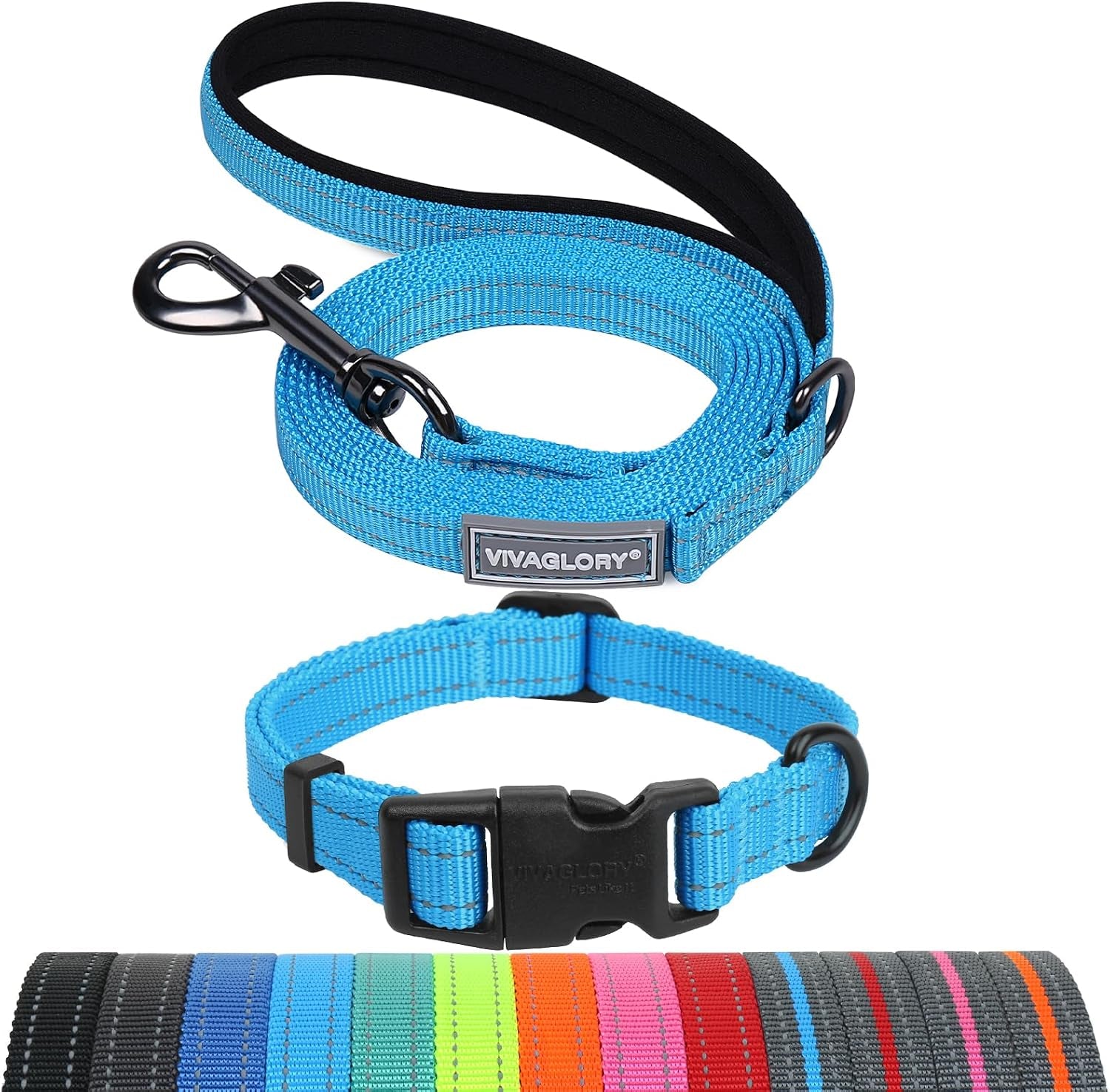vivaglory-dog-leash-puppy-leash-for-collar-3ft-x-1in-black-with-soft-padded-handle-for-training-walking-heavy-duty-double-layer-nylon-pet-puppy