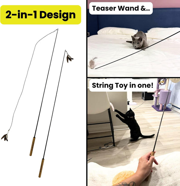 Forever Stick 1-Pack - the Unbreakable Cat Wand Toy, Durable Cat Toy Wand, Extra Long Cat String Toy, Cat Fishing Pole Toy for Bored Indoor Adult Cats, Cat Stick Toy, Cat Feather Wand, Cat Teaser Wand3