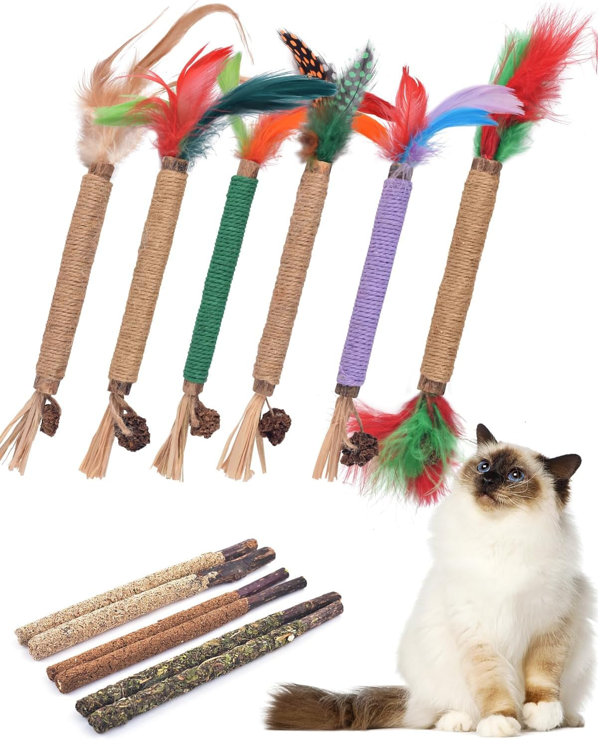 tindtop-catnip-chew-toys-for-cats-12-pack-natural-silvervine-sticks-for-kittens-teeth-cleaning-matatabi-dental-care-increase-appetite-calm-cat-anxiety-and-stress-cat-dental-toy
