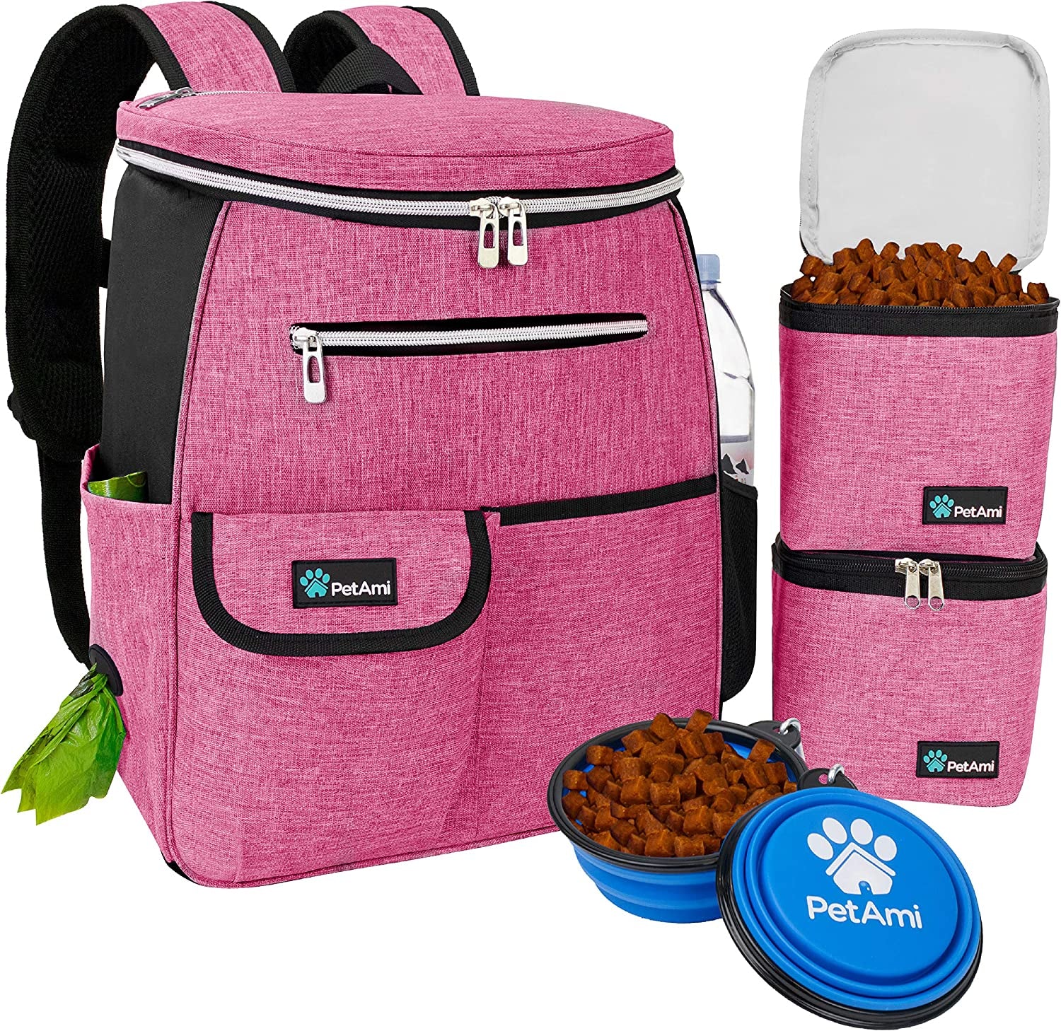 petami-dog-travel-bag-backpack-27l-airline-approved-pet-supplies-organizer-with-2-food-containers-2-collapsible-bowls-poop-bag-dispenser-weekend-road-trip-camping-dog-mom-gift-purple