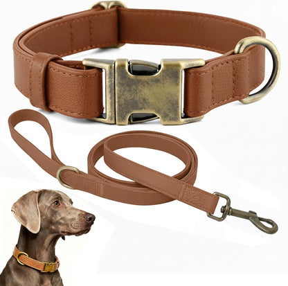 B&F Dog Collar and Leash Set,Leather Silicone Waterproof Odor-Proof Dog Collar and Leash for Medium Dogs, Soft Flexible Dog Collars, Adjustable Pet Collar (Brown, Medium (12.5-20" Neck))1
