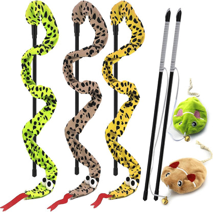Interactive Cat Toy Wand with Catnip Mouse, Cat Teaser Wand Rainbow String for Bored Indoor Adult Cats and Kittens (2 Pack Mouse)9