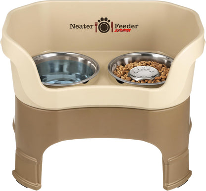 Neater Feeder Deluxe Mess-Proof Elevated Dog Bowls for Small Dogs (Up to 19 Lbs), 2 Height Adjustable (6” & 7.5”) No-Spill Raised Dog Bowl Stand, Stainless Steel Food Bowl Set, Made in USA, Cappuccino20