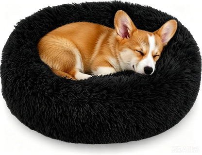 Calming Donut Dog and Cat Bed for Indoor Cats, Anti-Anxiety round Fluffy Soft Washable Small Pet Bed for Puppy and Kitten, Warming Comfortable Luxury Anti-Slip Waterproof Mute Base 20In Gray26