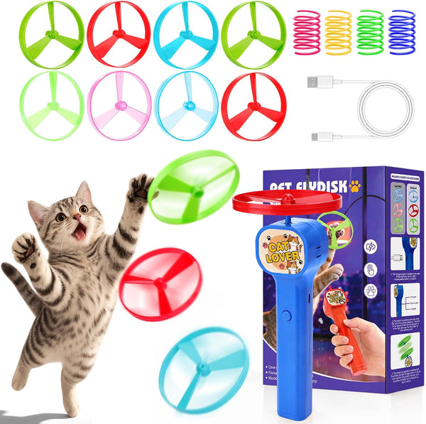 BABORUI Cat Toy Disc Launcher, Rechargeable Interactive Cat Fetch Toy Launcher with 8 Flying Discs, Flying Enrichment Toys for Indoor Bored Kittens & Adult Cats (Yellow)10