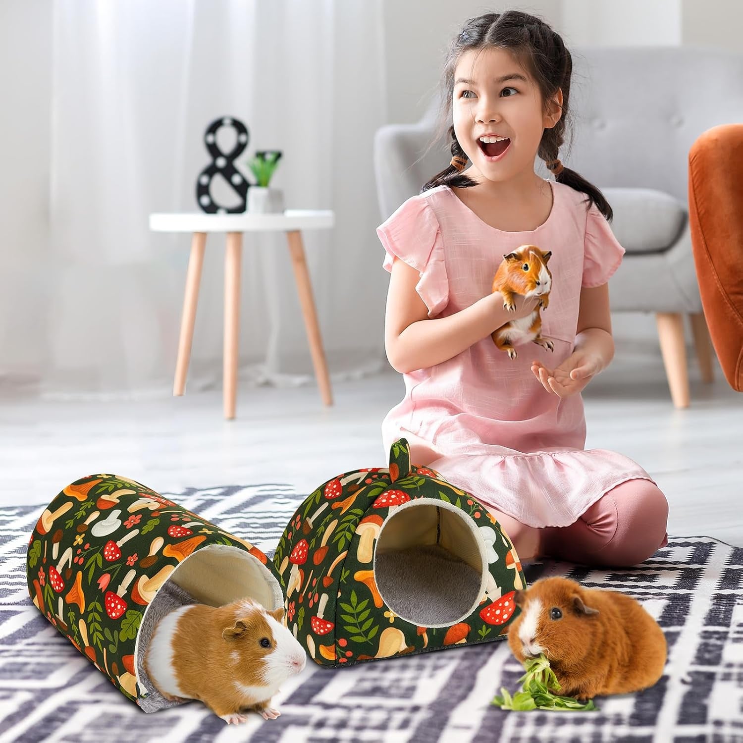 bienbee-guinea-pig-hideout-2-piece-washable-set-for-small-animals-small-guinea-pig-bed-with-soft-plush-resilient-padding-and-easy-machine-washing-for-resting-hiding-and-tunnel-playing