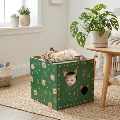 Pumtus 2 Pack Cardboard Cat Houses, Cat Play House with 2 PCS Scratching Pad, Corrugated Kitten Hideaway Cave, Cute Cats Condos Box, Cat Scratching Toy, Scratcher Bed for Indoor Cats, Kittens, Bunny8