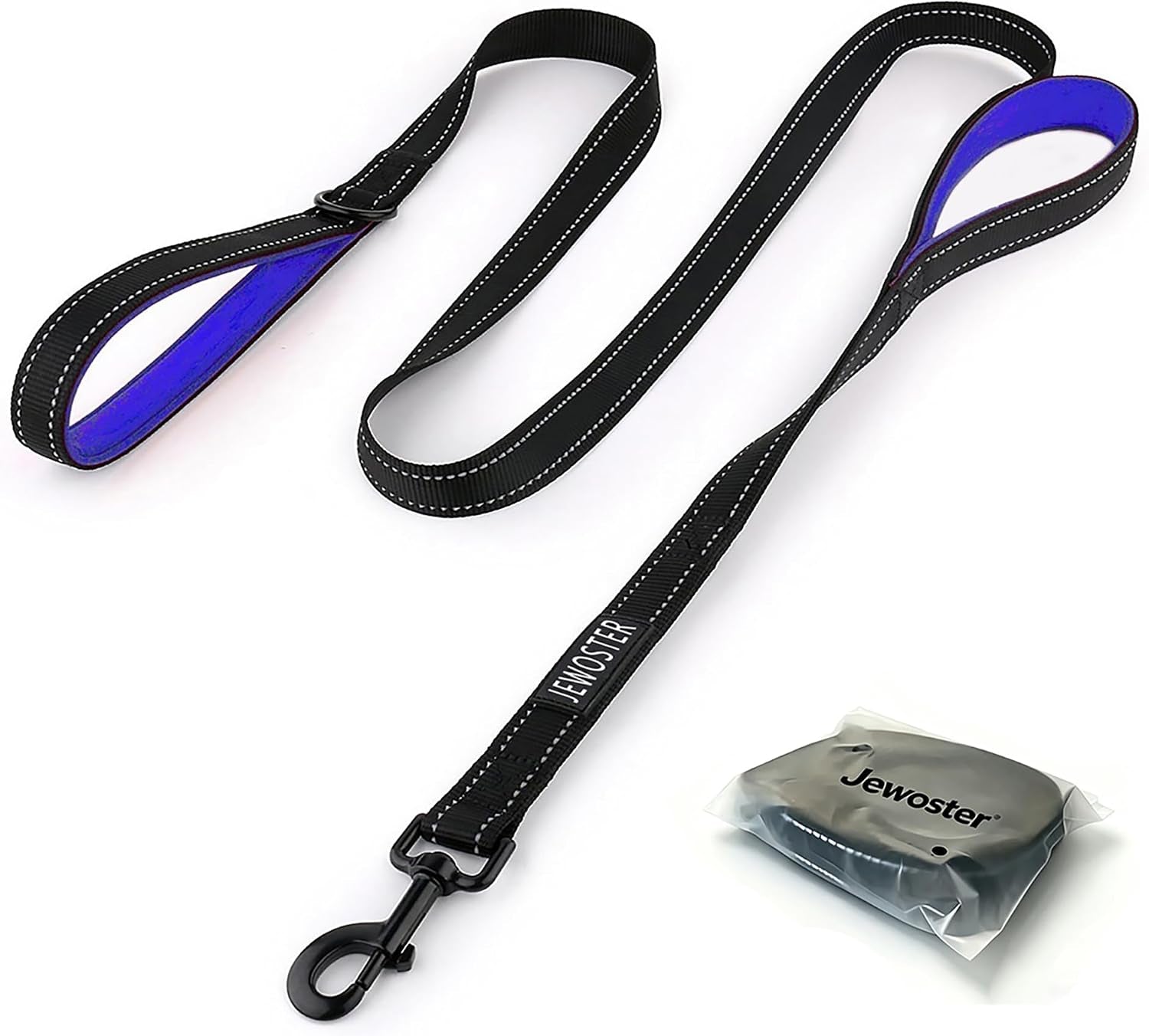 heavy-duty-dog-leash-2-handles-by-padded-traffic-handle-for-extra-control-6foot-long-perfect-for-medium-to-large-dogs-6-ft-black