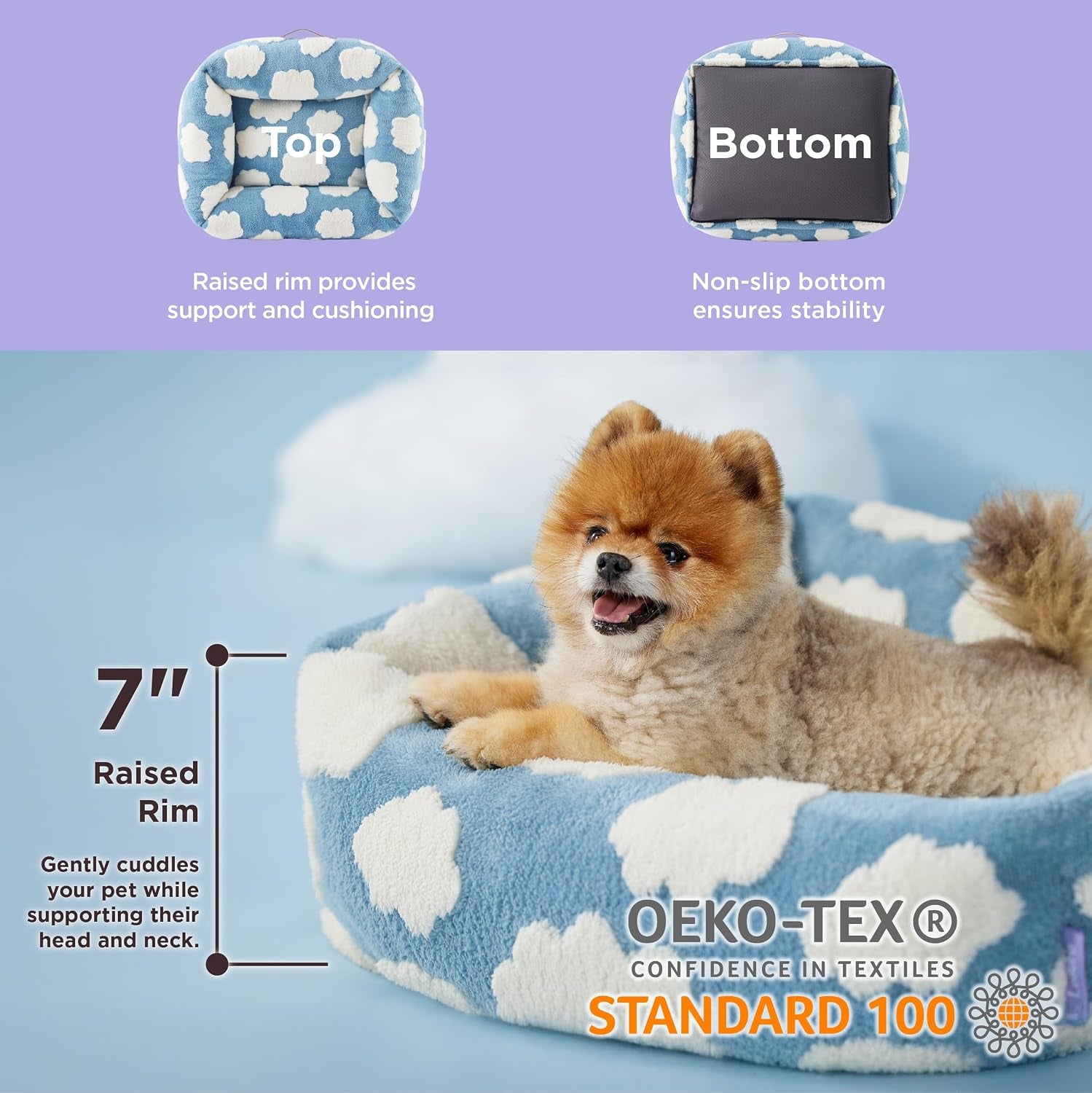 le-sure-cute-dog-bed-for-small-dogs-jacquard-washable-puppy-beds-25x21x7in-rectangle-pet-bed-comfy-orthopedic-pet-sofa-for-home-decor-anti-slip-bottom-up-to-15lbs-cozy-clouds-blue