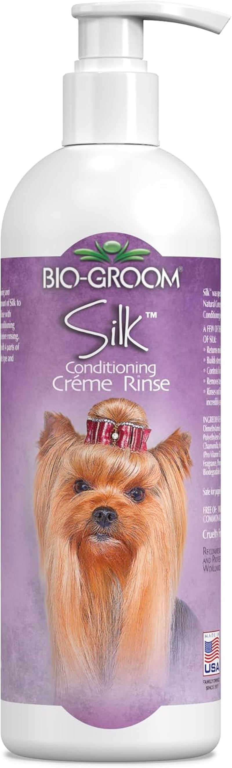 bio-groom-silk-creme-rinse-dog-puppy-conditioner-hair-detangler-for-dogs-moisturizes-skin-coat-removes-tangles-frizz-made-in-usa-1-gallon
