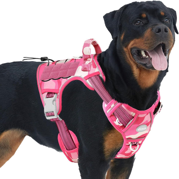 Auroth Tactical Dog Harness for Large Dogs No Pull Adjustable Pet Harness Reflective K9 Working Training Easy Control Pet Vest Military Service Dog Harnesses Army Yellow L77