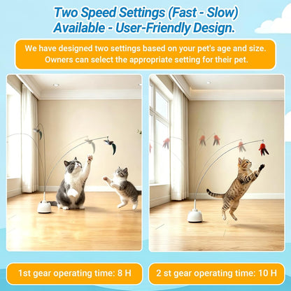 Interactive Cat Toys for Indoor Cats Toy Wand 360° Flying Bird Cat Toy | 2 Speed Adjustable Flying Bird Cat Toy Automatic Cats Toys with Self ON/OFF Feather Toy Suction Cup Electric Cat Teaser Wand3