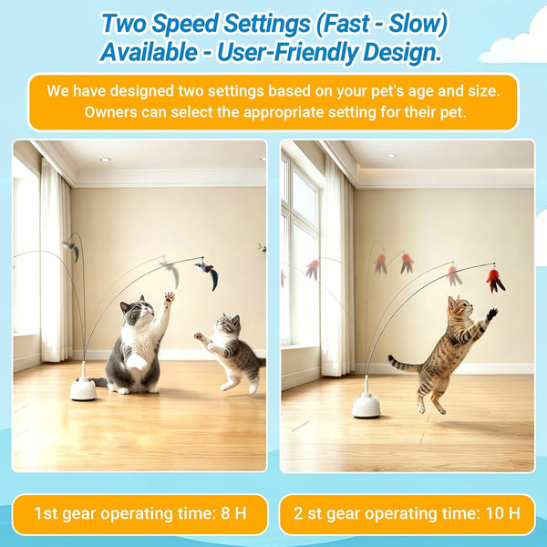 Interactive Cat Toys for Indoor Cats Toy Wand 360° Flying Bird Cat Toy | 2 Speed Adjustable Flying Bird Cat Toy Automatic Cats Toys with Self ON/OFF Feather Toy Suction Cup Electric Cat Teaser Wand3