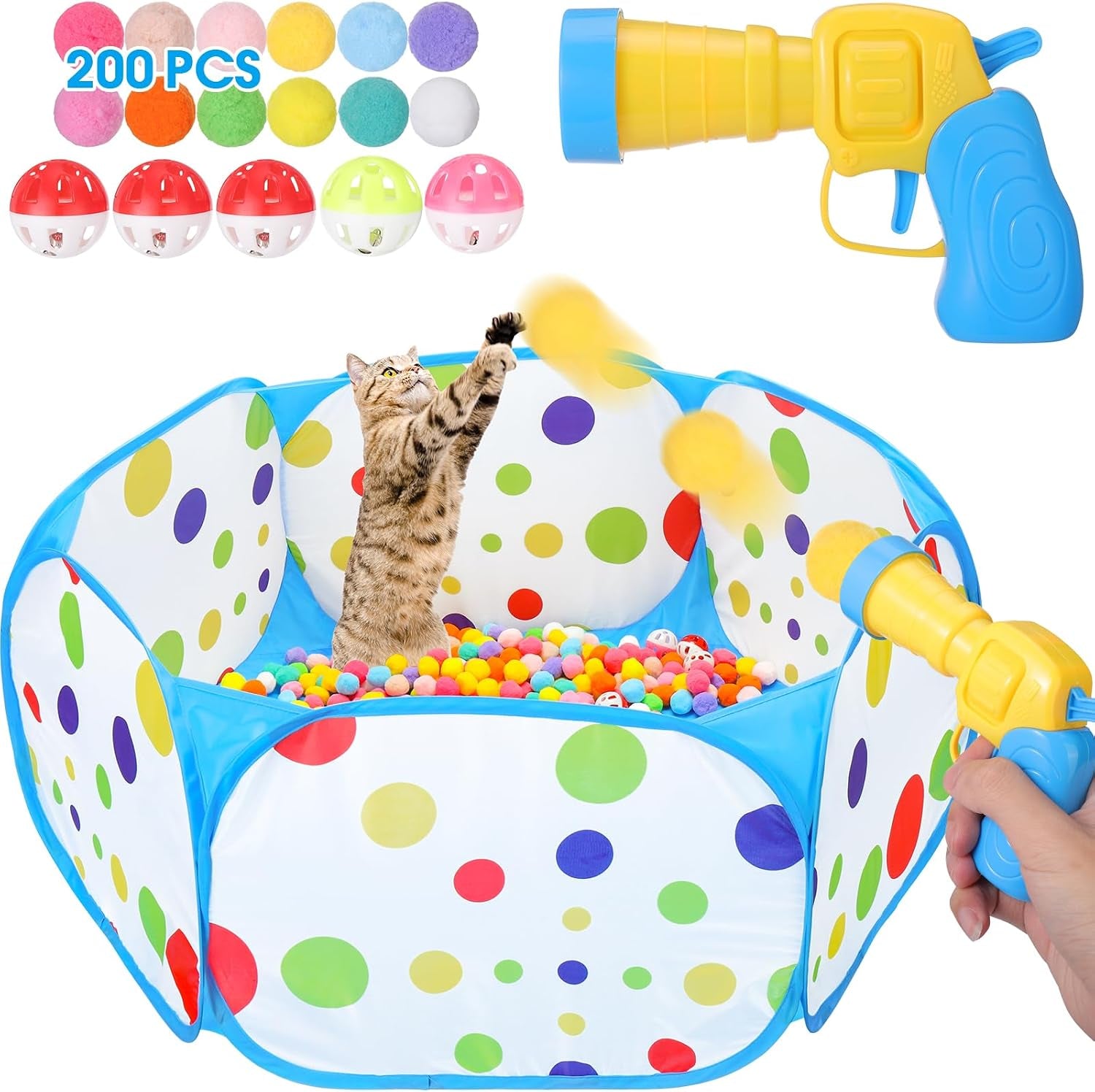 mity-rain-102pcs-cat-ball-launchers-pom-pom-balls-interactive-cat-toy-set-safe-soft-plush-kitten-toys-for-indoor-cats-fun-kitten-toys-for-endless-active-play-christmas