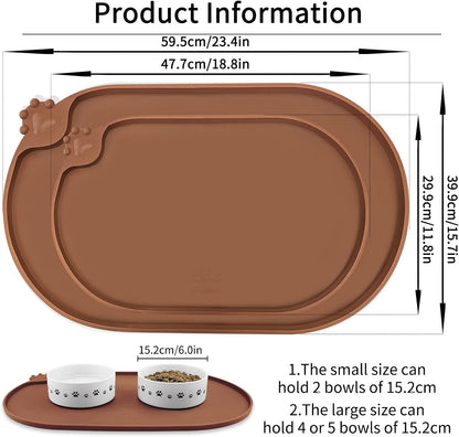 Silicone Pet Placemat, Waterproof Pet Feeding Bowl Mat, Brown, 24" * 16"2